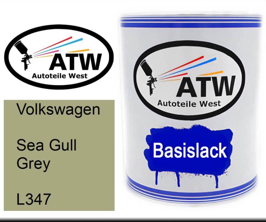 Volkswagen, Sea Gull Grey, L347: 1L Lackdose, von ATW Autoteile West.